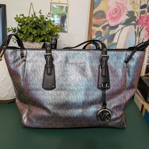 Michael Kors Iridescent Purple and Green Tote Bag unique iridescent hologram